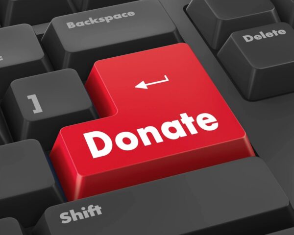 A red donate button