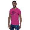 A man wearing a pink t-shirt with the words " beware my english i think it's personal ".