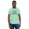 A man wearing a t-shirt with the words " lord look with my mind on my jesus and my peace on my mind ".