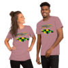 A man and woman wearing matching shirts