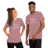 A man and woman wearing matching shirts