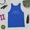 A blue tank top near workout equipment