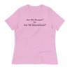 A pink shirt with the words are we human or are we smartphone
