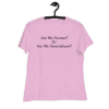 A pink shirt with the words are we human or are we smartphone
