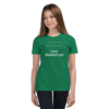 A girl wearing a green shirt with the words " i just blanked out ".