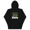 A black hoodie with two green people standing next to each other.