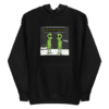 A black hoodie with an alien picture on it.