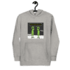 A hoodie with two green people standing next to each other.