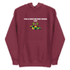 A maroon hoodie with a picture of a tree.