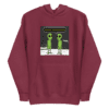 A red hoodie with an alien cartoon on it.