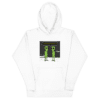 A white hoodie with two green frogs on it