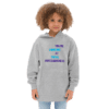 A young child wearing a hoodie with the words " trust yourself and take responsibility ".