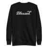 A black sweatshirt with the word blessed written on it.