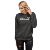 A woman in black sweatshirt with the word blessed on it.