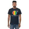 mens-heavyweight-tee-navy-front-6267271bd886e A man wearing a black t-shirt with the words " being tolerant of the world ".