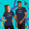 unisex-staple-t-shirt-navy-front-628f18b7015d2 A man and woman posing for the camera wearing t-shirts.