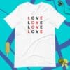 A white t-shirt that says love in different languages.