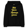 A black hoodie with yellow writing on it.