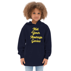 A child wearing a navy sweatshirt