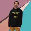 A man wearing an adult hoodie with the words " scarcity mindset."