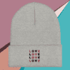 A small picture of a cuffed Love gray beanie
