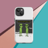 A phone case with two green aliens on it.