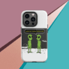 A phone case with two green aliens on it.