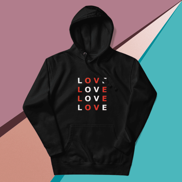 A small picture of a black Love hoodie