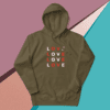 A small picture of an olive Love hoodie