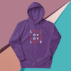 A small picture of a violet Love hoodie