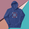 A small picture of a Love blue hoodie