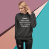A woman wearing a sweatshirt with the quote " plan 6 when a plane doesn 't work out there is always plan god ".