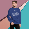 A man wearing a blue sweatshirt with the words " plan g when a plan doesn 't work out, there is always plan god ".
