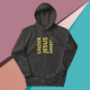 A gray hoodie with the words " under jesus armour ".