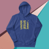 A blue hoodie with the words under jesus among is written on it.