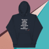 A black hoodie with an image of the words " if i am so foolish, then tell me this what about your government ?"
