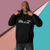 A man in black hoodie with the word blessed on it.