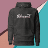 A black hoodie with the word blessed written on it.