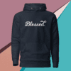 A black hoodie with the word blessed written on it.