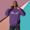 A man in purple hoodie with the word blessed on it.