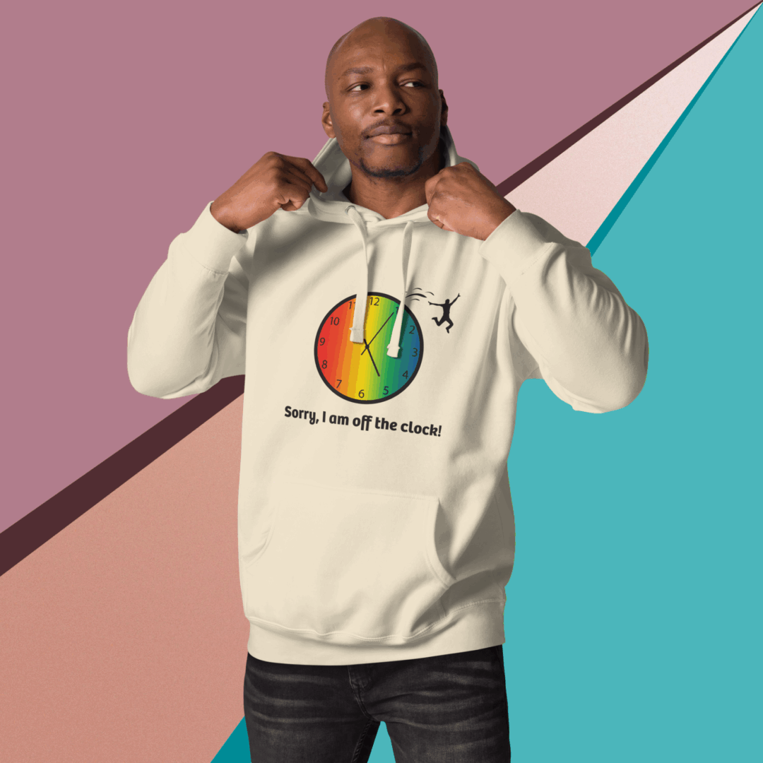cotton-heritage-m2580-i-unisex-premium-pullover-hoodie-bone-front-68e326468dd3e Man wearing a colorful hoodie with a motivational message.
