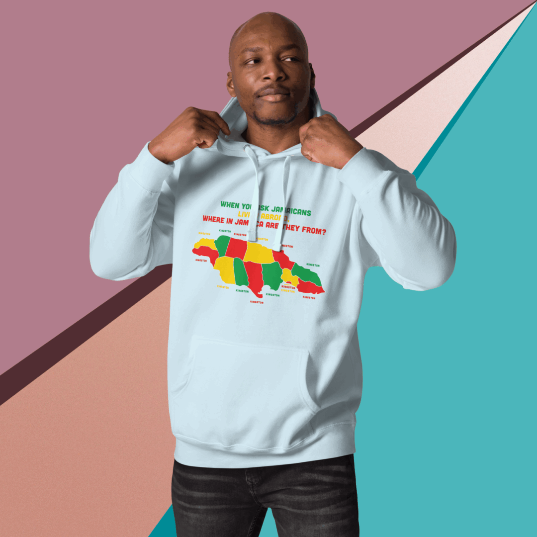 Man wearing a hoodie with a colorful map design of Africa.