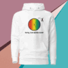 cotton-heritage-m2580-i-unisex-premium-pullover-hoodie-white-front-68e3245d3dbbe White hoodie with colorful clock graphic and text saying 'Sorry, I am off the clock'.