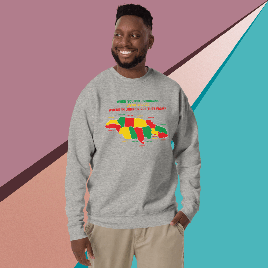 Man wearing a colorful bear graphic sweatshirt with a positive message.
