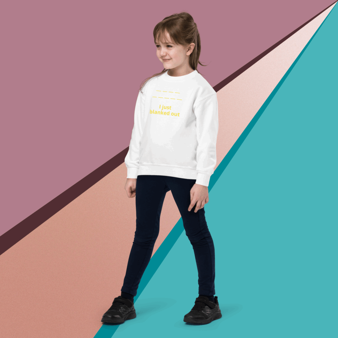 Young girl posing confidently against a geometric colorful background.