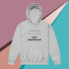 Gray hoodie with text 'I just blanked out' on a geometric color background.