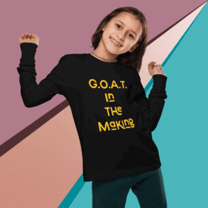 “G.O.A.T. in the Making” (yellow) Premium Youth Unisex Long Sleeve Tee (Bella + Canvas 3501Y)