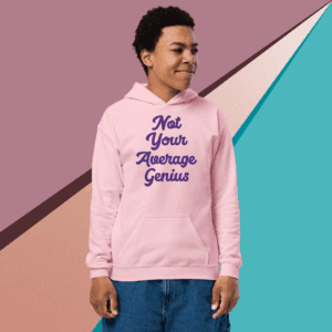 “Not your average genius” (purple) Premium Youth Unisex Heavy-Blend Hoodie (Gildan 18500B)