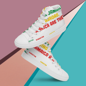 "Jamaicans love to say they are from Kingston" (red/green/gold) Premium Men's High Top Canvas Shoes
