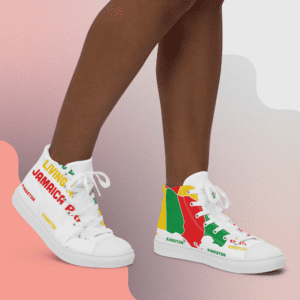 "Jamaicans love to say they are from Kingston" (red/green/gold) Premium Women's High Top Canvas Shoes